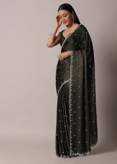 mehendi green saree in satin chinon with scallop stone work border and-sg186186 18