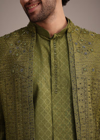 mehendi green silk zardosi kurta jacket set-sg251007 3