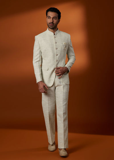 Mint Green Viscose Textured Jodhpuri Suit Set