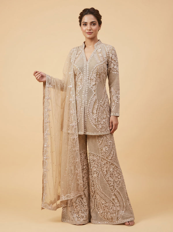 Mocha Brown Embroidered Suit