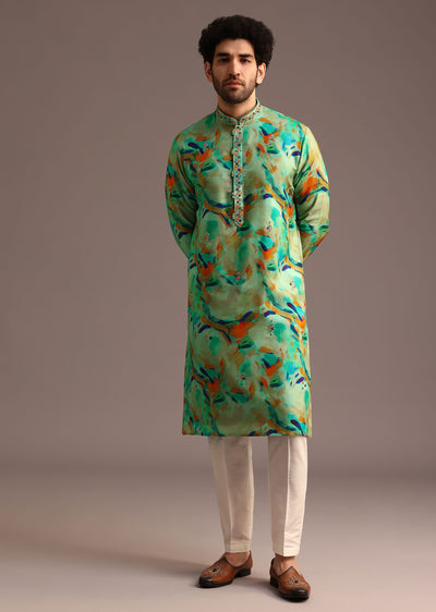 multi colour silk kurta and pant with abstract print-sg263687 8