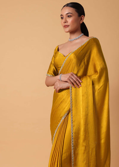 mustard satin chinnon saree with mirror detail border and-sg204663 6