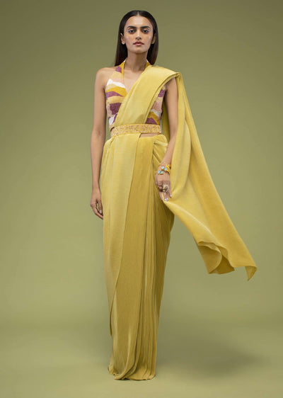 mustard yellow ready-pleated saree-m001m582y-sg96544 2