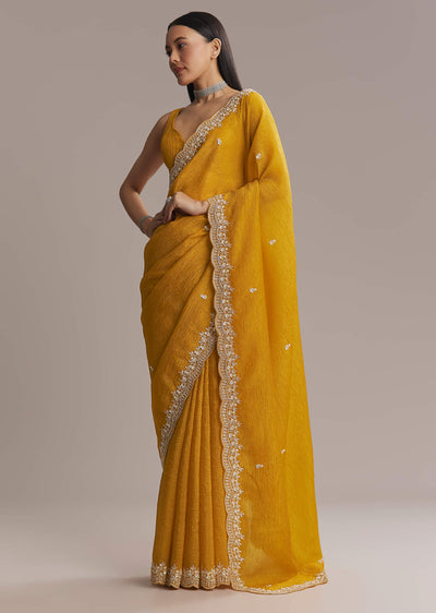 mustard yellow tissue saree with scallop border-sg317867-9 9