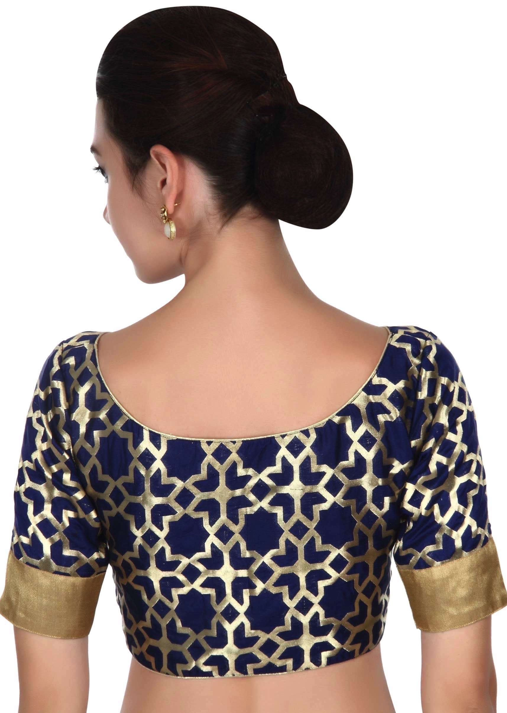 Navy Blue Blouse With Side Key Hole Neckline Online - Kalki Fashion - KALKI Fashion India