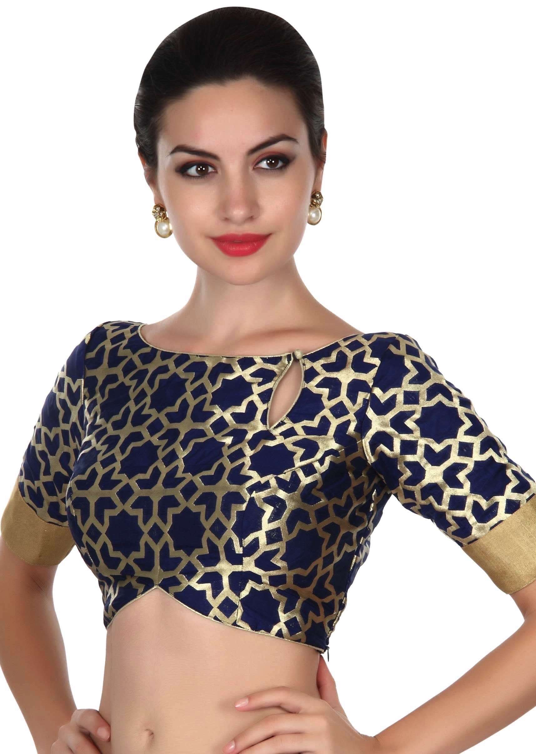 Navy Blue Blouse With Side Key Hole Neckline Online - Kalki Fashion - KALKI Fashion India