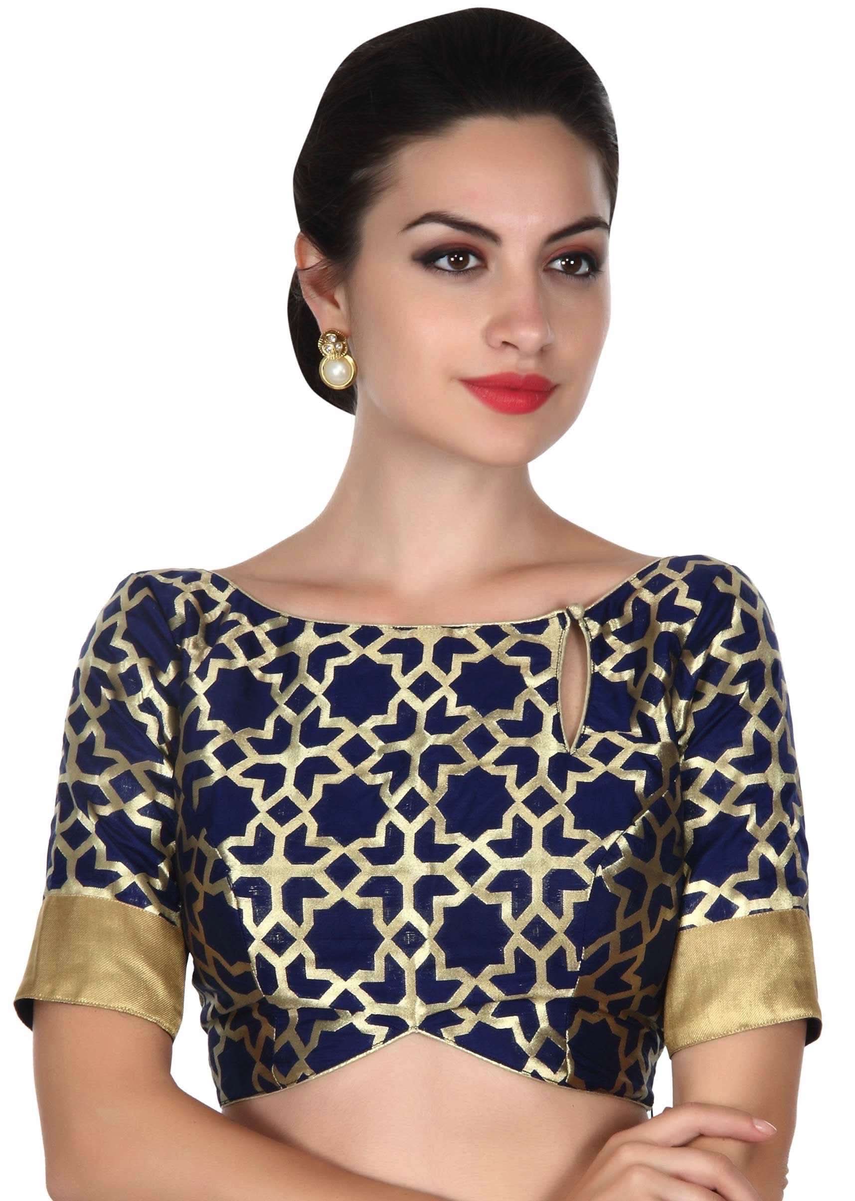 Navy Blue Blouse With Side Key Hole Neckline Online - Kalki Fashion - KALKI Fashion India