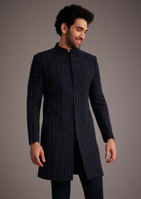 navy blue embroidered bandhgala-sg249903 11