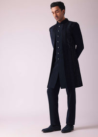 navy blue geometric patterned achkan style-sg171416 11