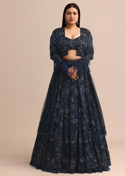 navy blue jacket kali lehenga with dupatta-sg269022 2