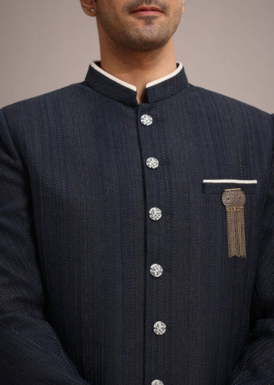 navy blue sherwani set in silk-sg258794 3