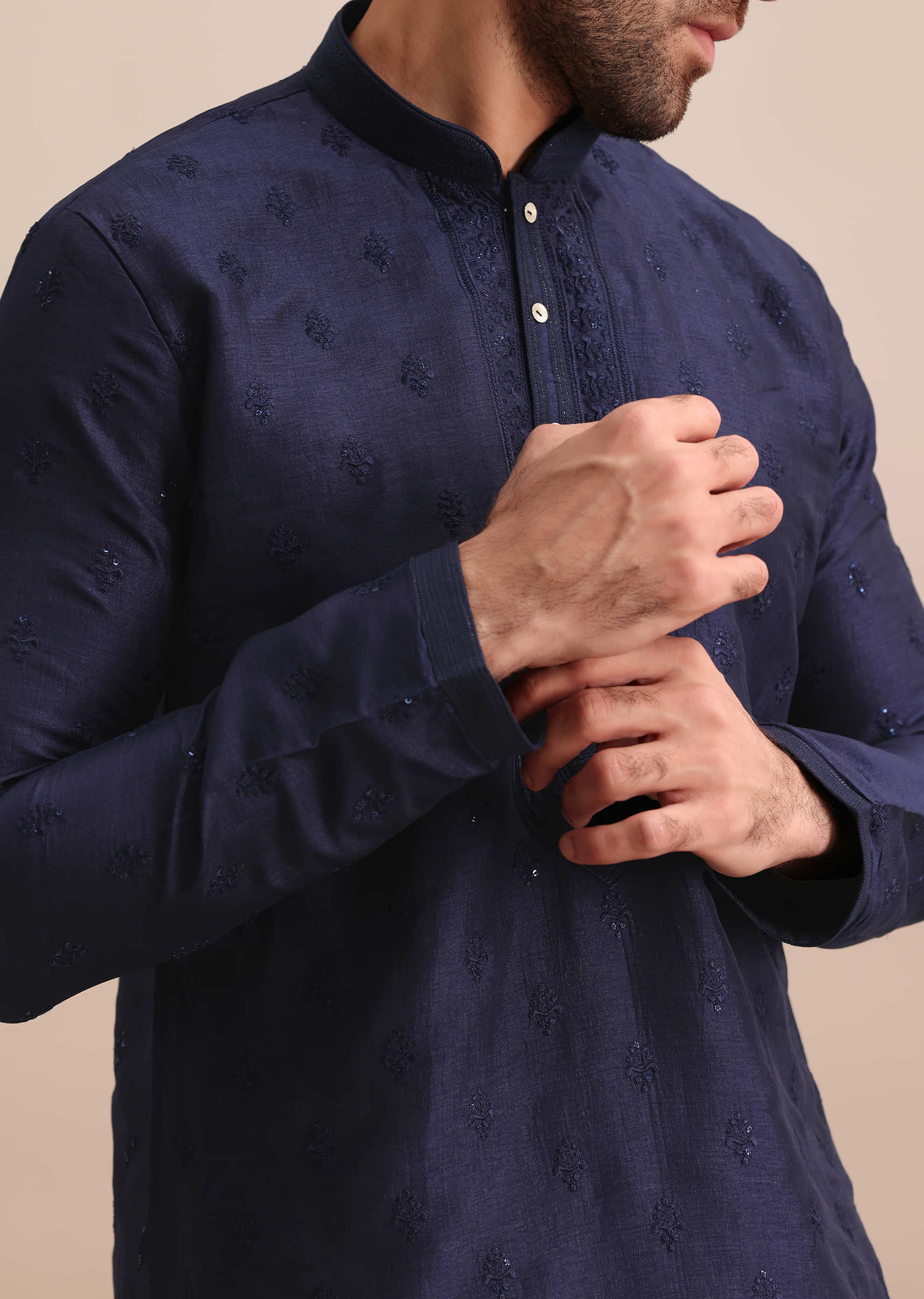 navy blue silk kurta set with resham work for men-sg244625 7 ee69396d-a7ae-433a-94f6-2b1b86b1e825