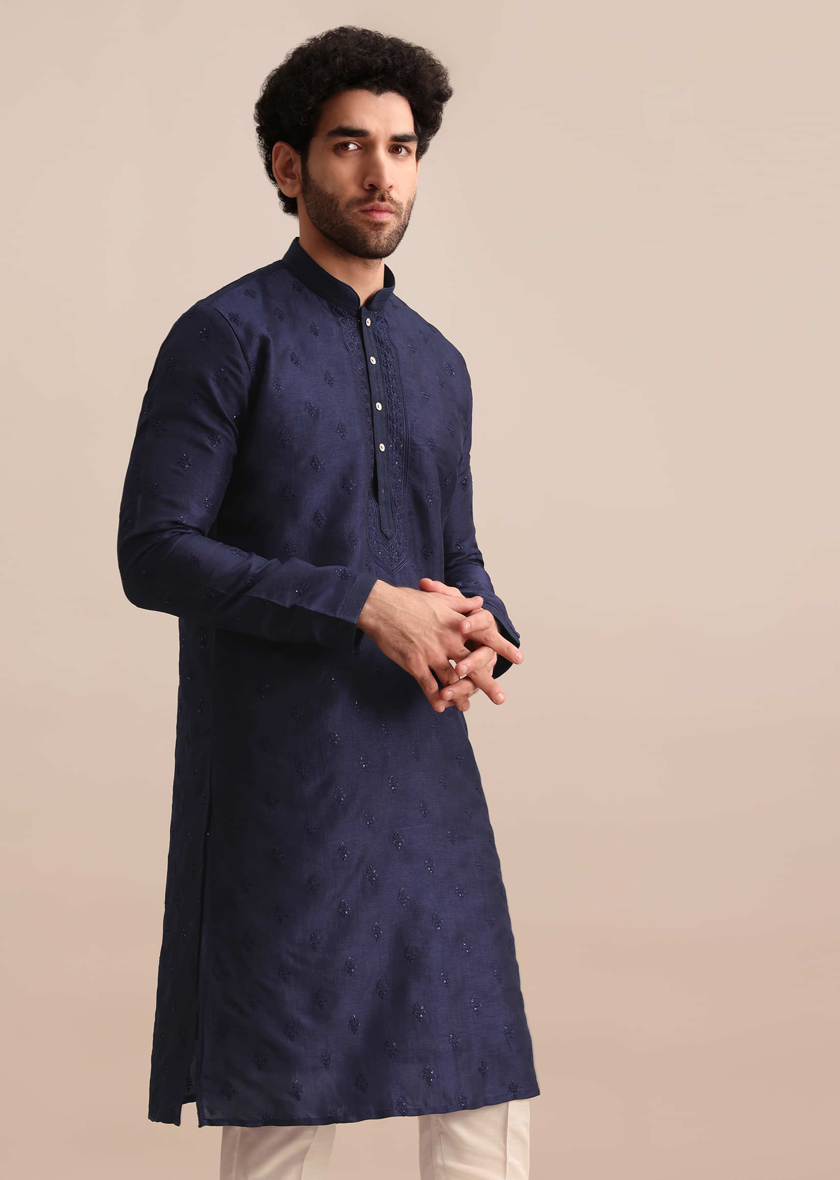 navy blue silk kurta set with resham work for men-sg244625 8 ddf54225-b8b4-4550-a599-9799fe2b8610