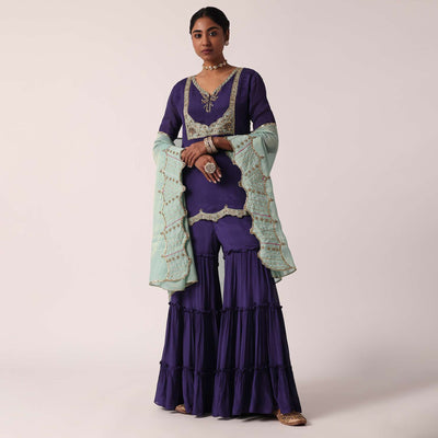 navy blue silk sharara set with zari embroidery-sg212169 1