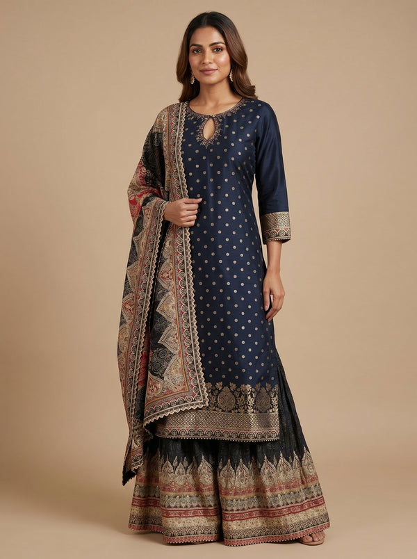 Noir Edge Black Sharara Set
