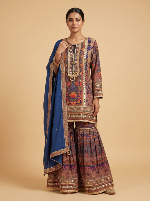 Royal Blue Sharara Set