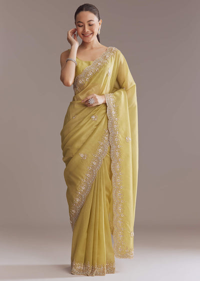 ochre yellow tissue saree with zardosi and stone-sg317873-9 9