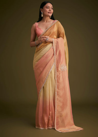 ochre yellow triple tone tissue saree-sg284333 18