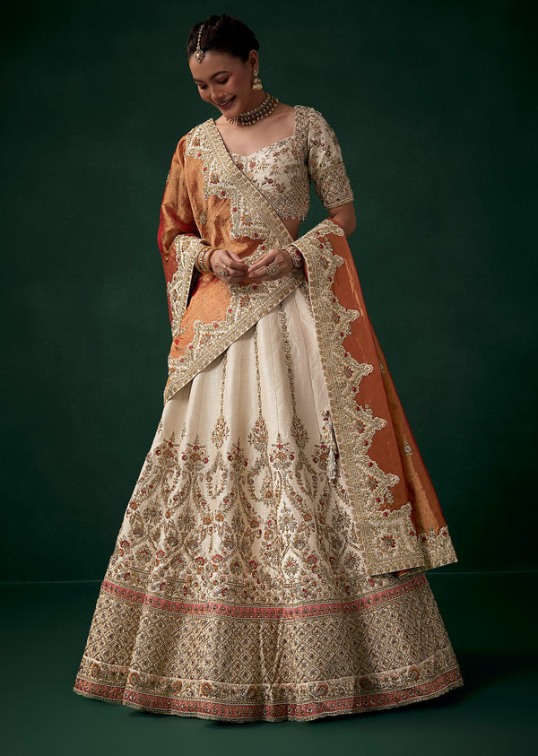 Off White Panetar Bridal Lehenga Set With Intricate Zari Work