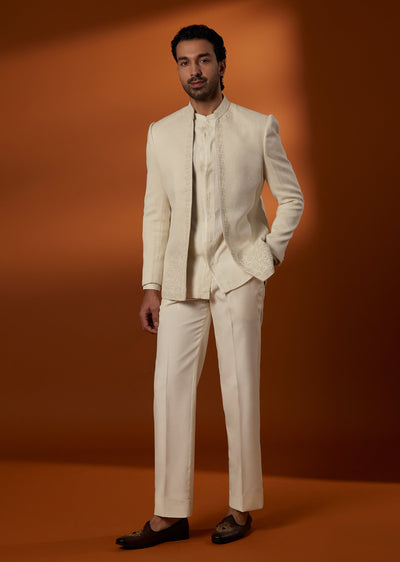 Off White Dori Embroidered Indo Western Set