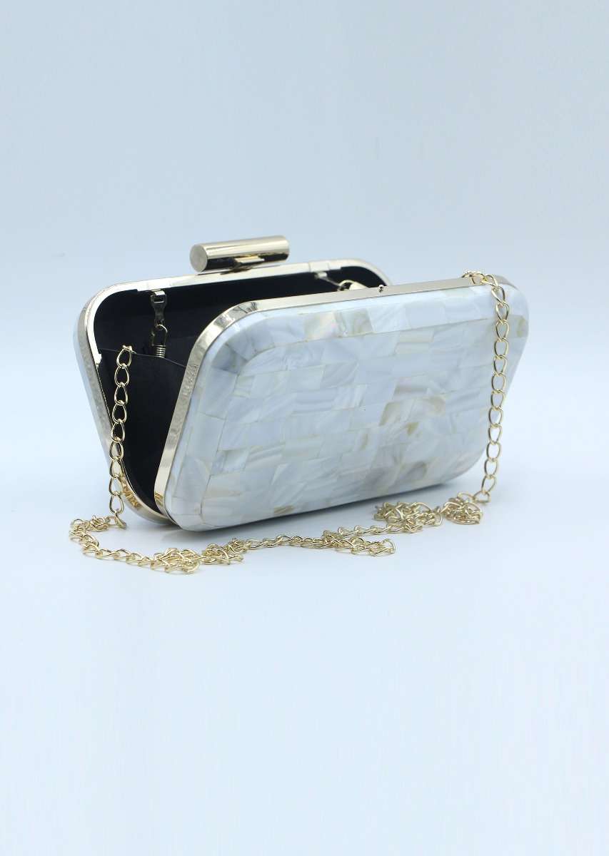 Off white marble stone rectangular clutch box