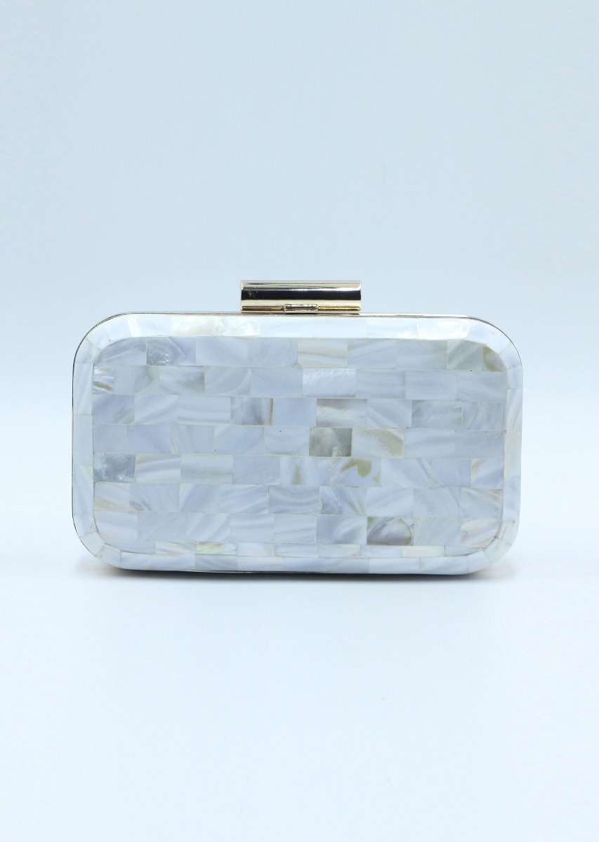 Off white marble stone rectangular clutch box