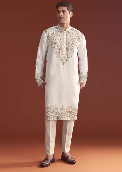 off-white-modal-kurta-set-for-men-with-intricate-resham-embroidery-sg322052-1