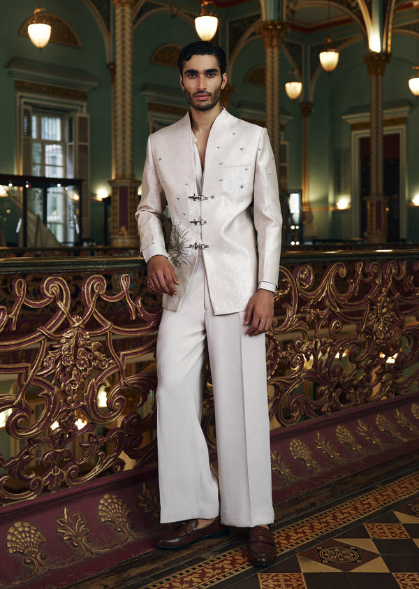Off White Radiant Indo Western Jacket Set