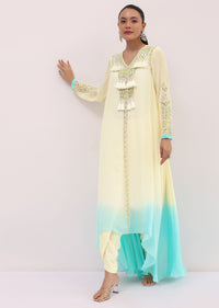 Off White And Blue Georgette Kurta Dhoti