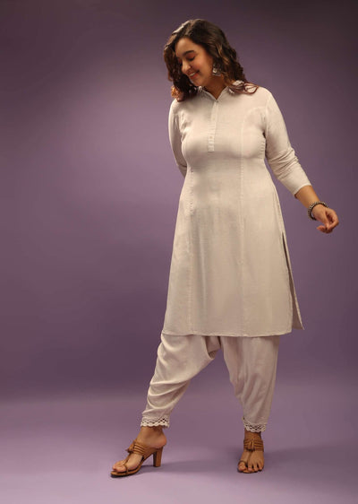 Off White Kurta Set In Cowl Pants Without Dupatta