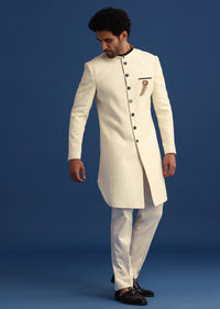 off white silk blend jodhpuri set with textured detail-sg258810 1