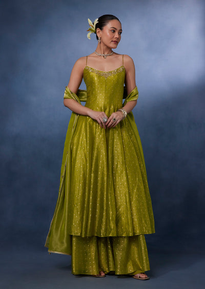 Olive Green Embroidered Anarkali Set With Dupatta