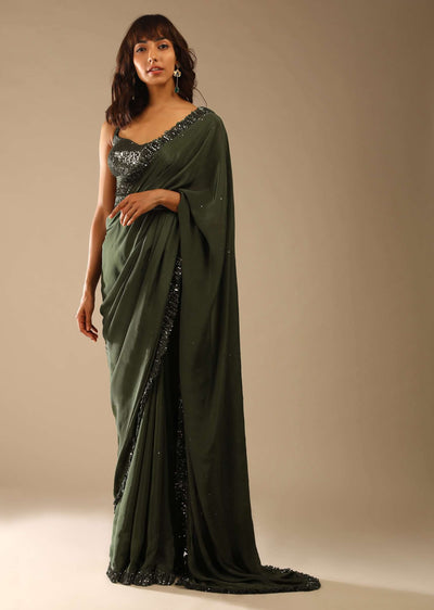 olive-green-saree-in-crepe-with-sequins-ruffle-on-the-border -sequins-blouse-with-front-cut-out-and-embellished-belt-online-kalki-fashion-m001g2087y-sg61664 3