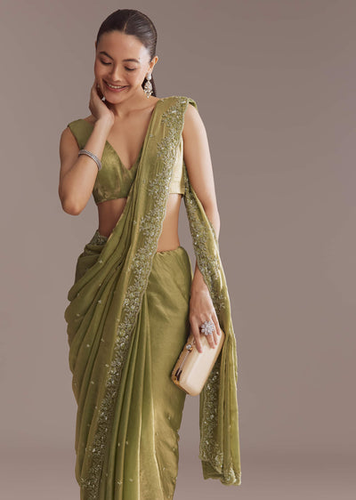 olive green chinon saree with bead and sequin-sg338650-9 9