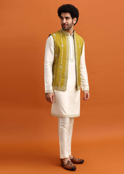 olive green silk kurta jacket set with mirror work-sg235650 7 89d75dbe-61e9-49c8-ad79-9f4870b8bd37