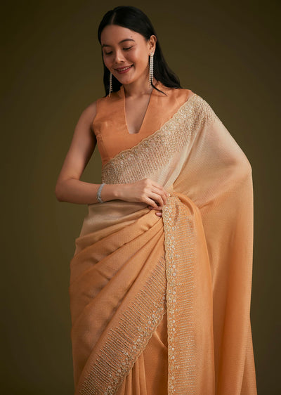 ombre orange jacquard saree with cutdana and -sg284371 20
