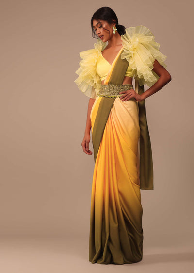 ombre yellow satin saree-sg167103 8