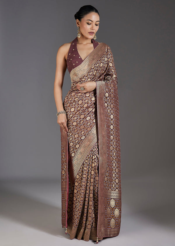 Onion Pink Khaddi Georgette Bandhani Saree