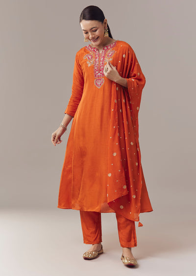 Orange Anarkali With Zardosi And Sequins Work And Dupatta