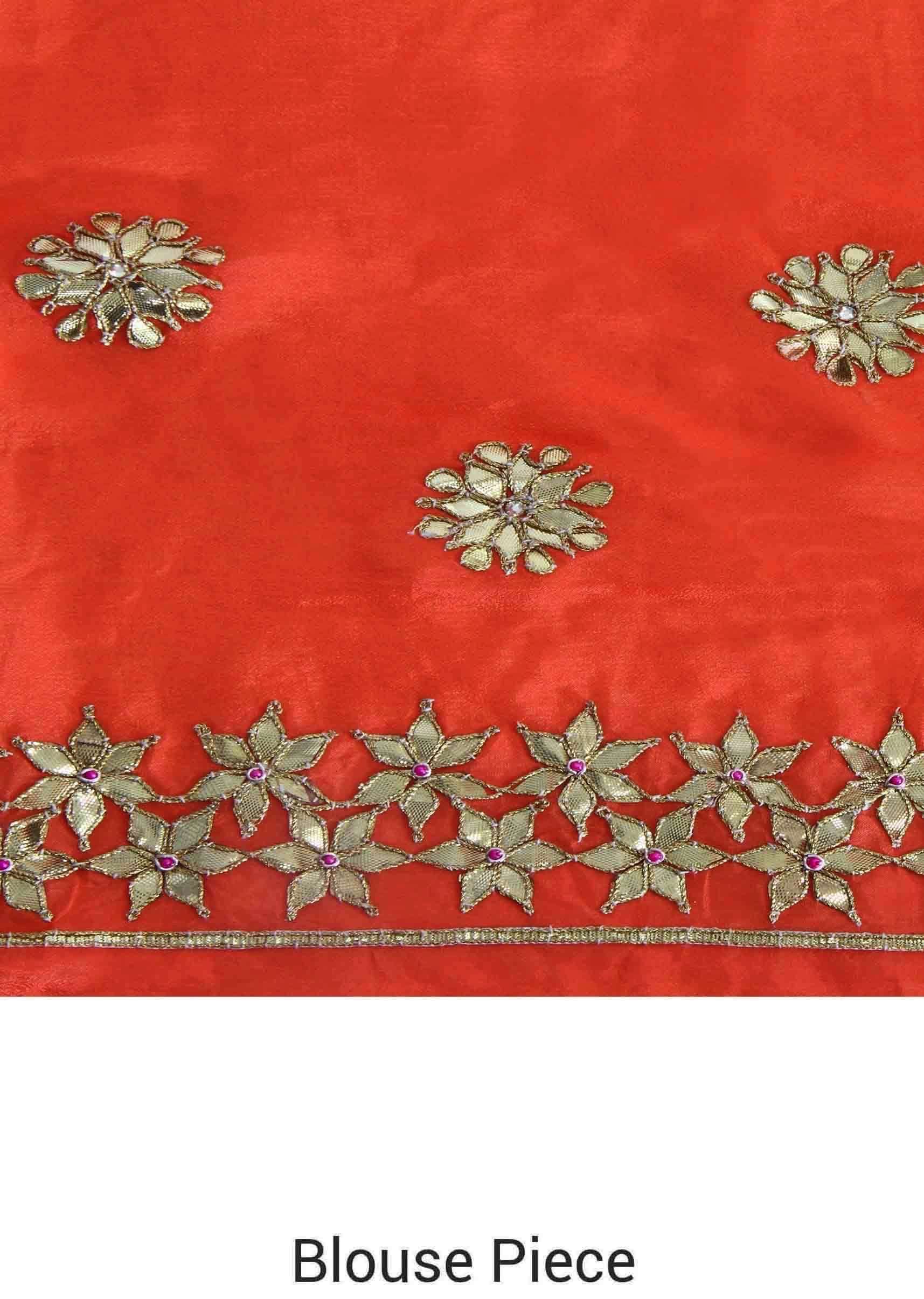 Orange Saree With Gotta Patch Embroidered Border Online - Kalki Fashion - KALKI Fashion India