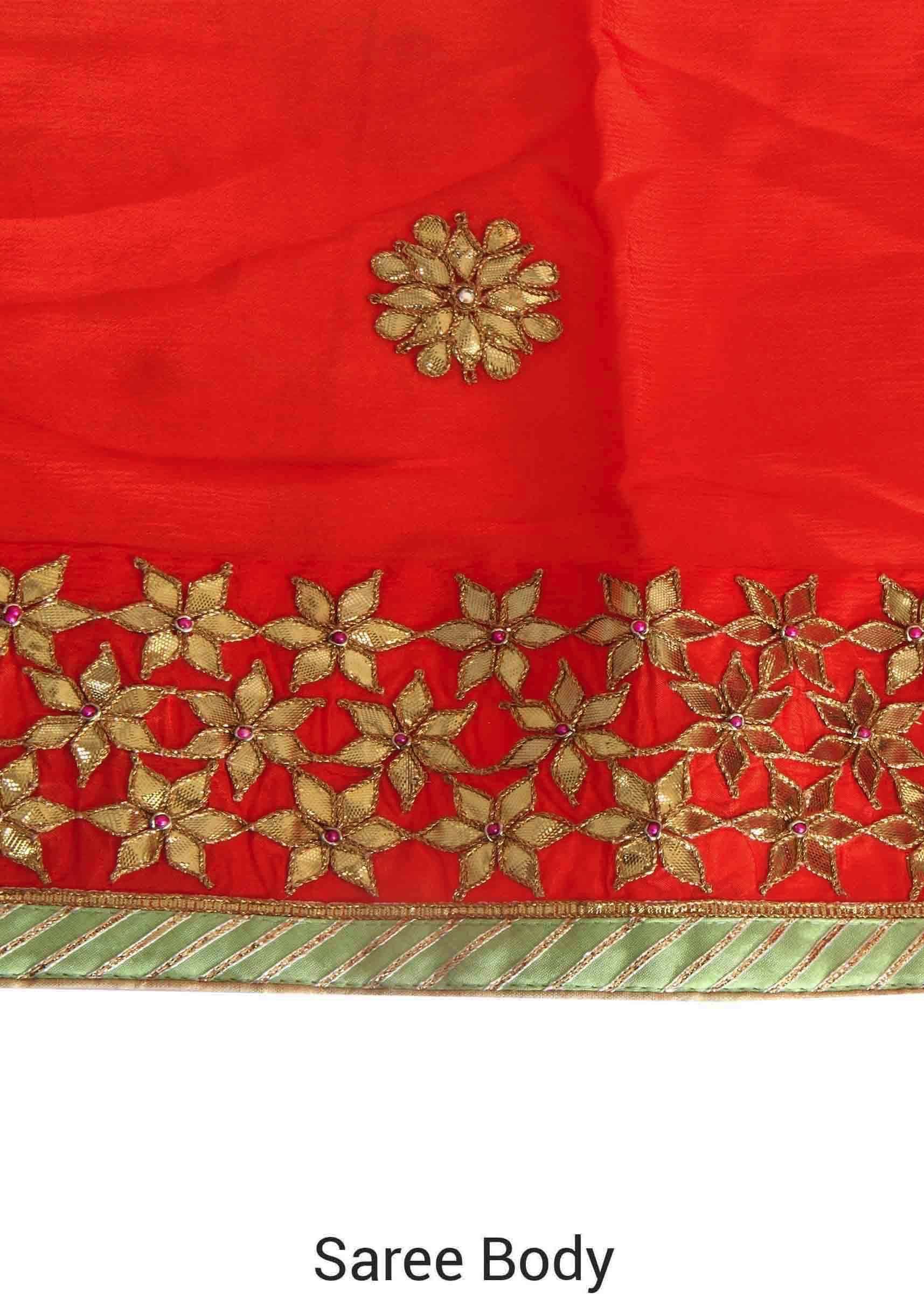 Orange Saree With Gotta Patch Embroidered Border Online - Kalki Fashion - KALKI Fashion India
