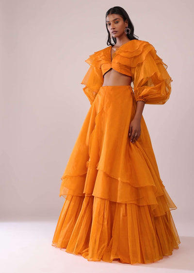 orange frill top and lehenga set-sg149472 2