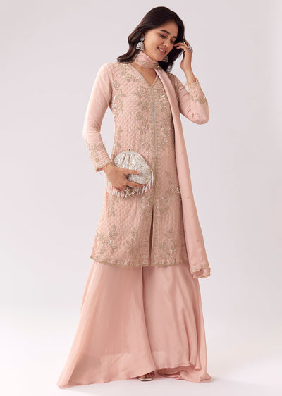 Pastel Pink Embellished Palazzo Suit