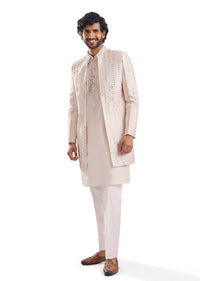 Peach Mirror Work Groomsman Sherwani