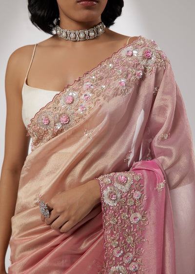 Peach Ombre Tissue Saree with Sequin and Cutdana Embroidery