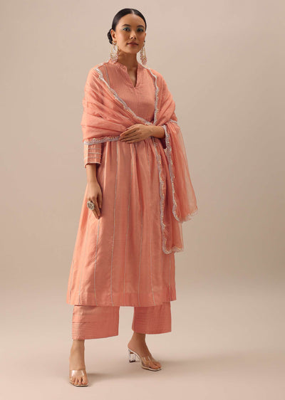 peach chanderi pintuck anarkali-sg176168 1