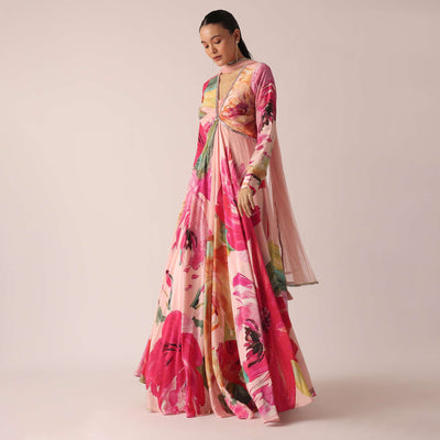 peach floral print anarkali set-sg182748 1