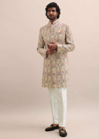 peach silk jodhpuri suit in threadwork for men-sg229574 1