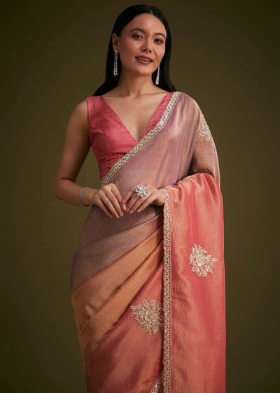 peach triple shaded tissue saree-sg284327 20