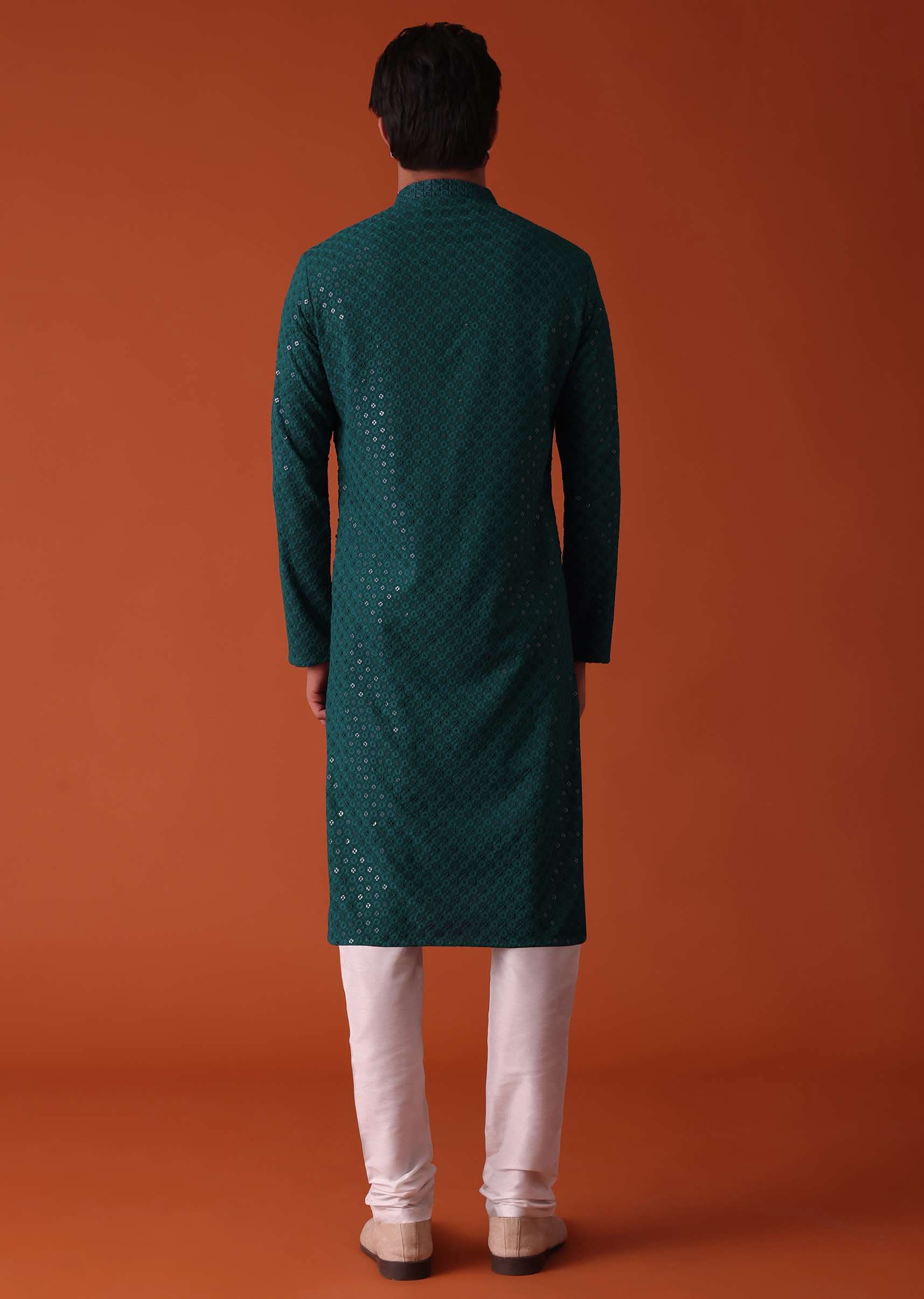 peacock green chikankari kurta set in rayon-sg133009 7